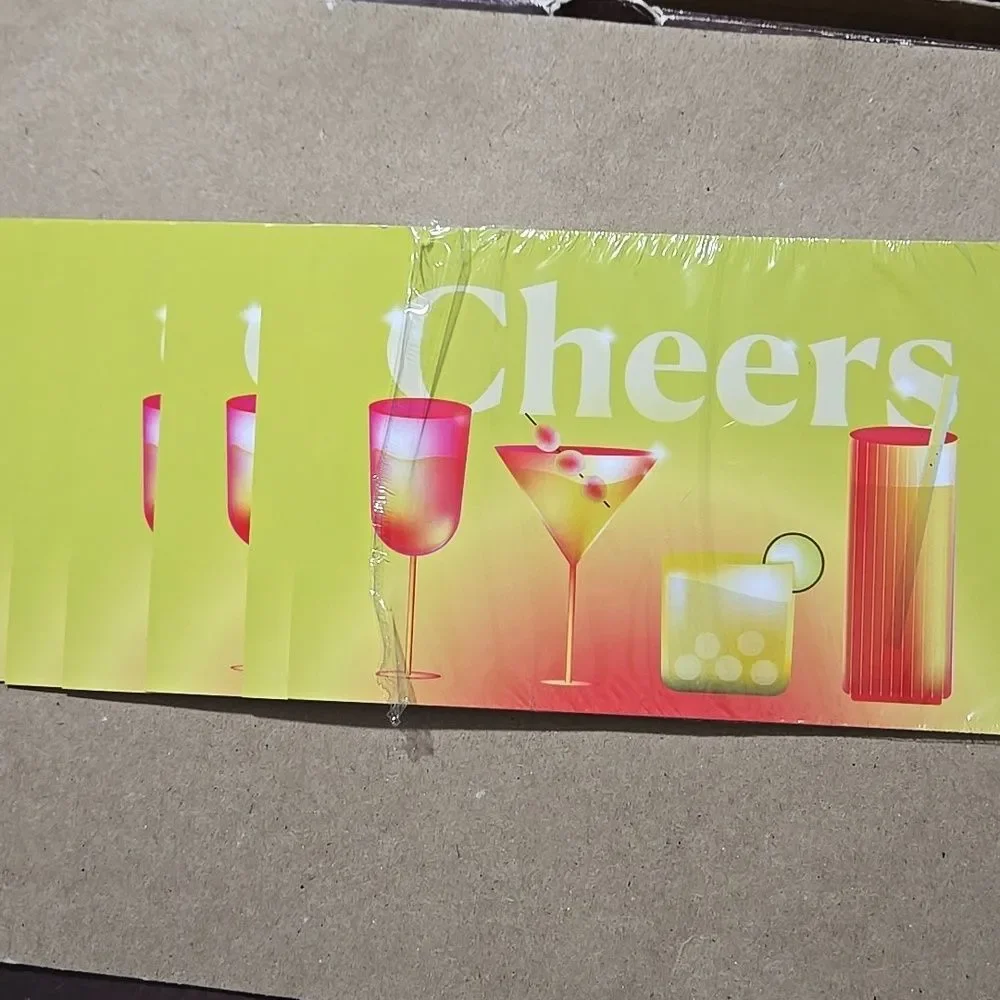 Poahmark Thank You Cheers Cocktail Note Card Set Of 6 Yellow & Pink Office